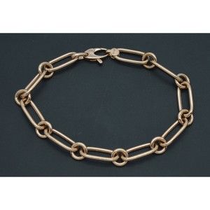 Real 14K Rose Gold 7" Paperclip Linked Chain Shiny Bracelet 4.3gr